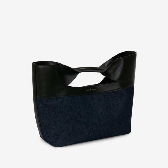 Alexander McQueen small black leather and denim THE BOW bag - Picture 12 of 16